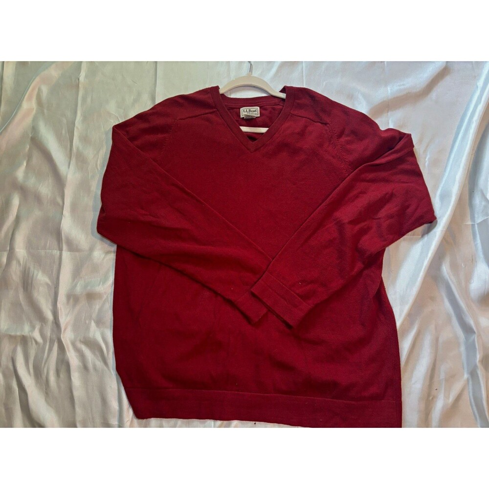 L.L.Bean Men's Cotton Cashmere Knit Crewneck Ribbed Red Pullover Sweater XL